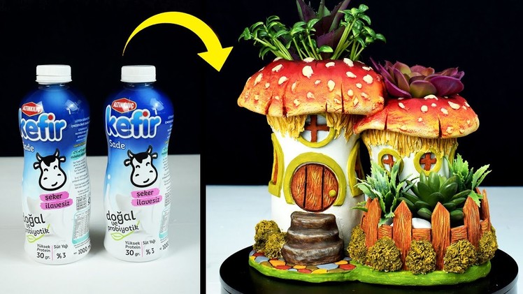 How to make a Mushroom House Planter from a Plastic Bottle - Creative D2H #83