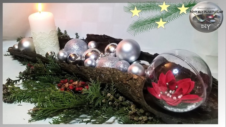 Jak zrobić stroik  Świąteczny z gwiazdą betlejemską w bombce - Pomysły plastyczne DiY