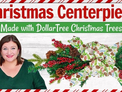 CHRISTMAS CENTERPIECE made from 2 DOLLAR TREE CHRISTMAS TREES, How to make CHRISTMAS CENTERPIECE DIY