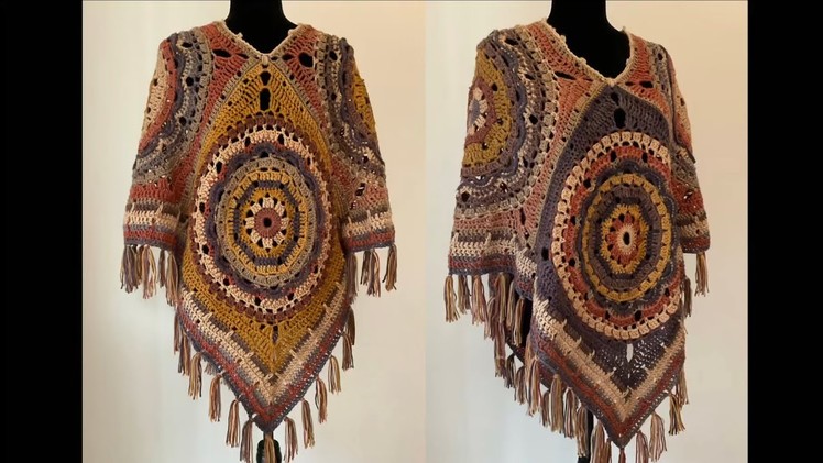Crochet Mandala Poncho, Warm Bohemian Colors part 1 ????