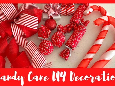 DIY Candy Cane Theme Christmas Decoration using Ribbon, Fabric and Glitter