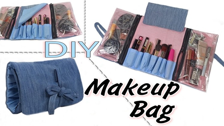 DIY COSMETIC BAG.Old Jeans Into A New Makeup Bag.makeup bag making tutorial