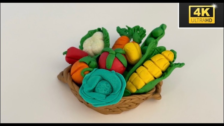 DIY how to make realistic miniature vegetables basket using polymer clay #amazingclay #miniaturefood