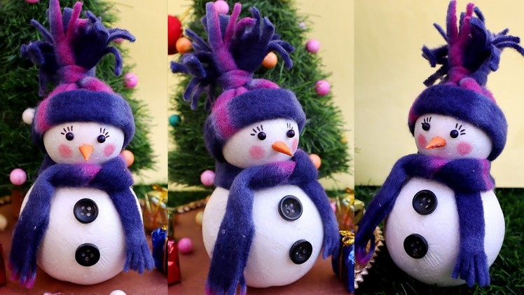 DIY Snowman.Snowman Making from Thermacol Balls.Snowman Making Idea for Christmas.Snowman Crafts2021