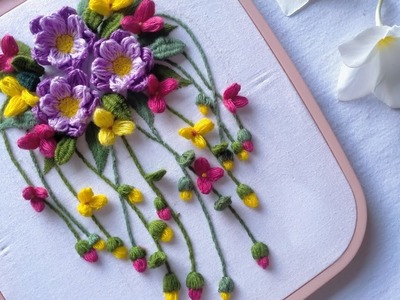 Hanging Flower Hand Embroidery Tutorial and Design | Easy Way to Embroider | Tutorial Menyulam Bunga