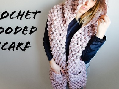 How to Crochet Scarf with hood. shawl. Bobble stitch