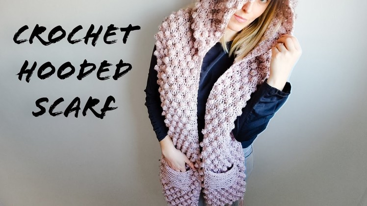 How to Crochet Scarf with hood. shawl. Bobble stitch