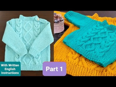 How to knit a Sweater for Children, step by step (part 1) Cabled Design With English Instructions
