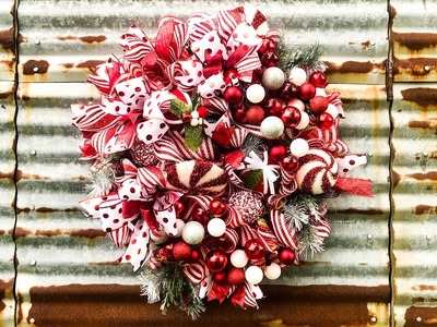 How To Make A Peppermint Deco Mesh Wreath - Over The Top Christmas Decor - Candy Cane Wreath