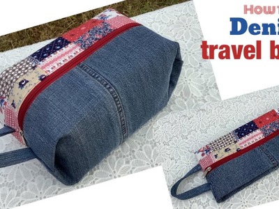 How to sew a travel bags tutorial. sewing diy a small denim travel bags tutorial. upcycle old jeans.