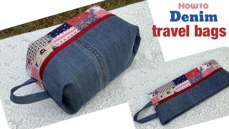 How to sew a travel bags tutorial. sewing diy a small denim travel bags tutorial. upcycle old jeans.
