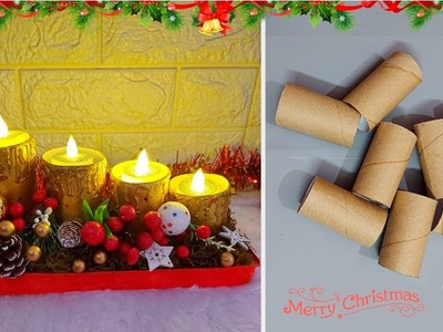 Low budget Candle making idea with empty rolls for Christmas Decoration|DIY Christmas craft idea????162