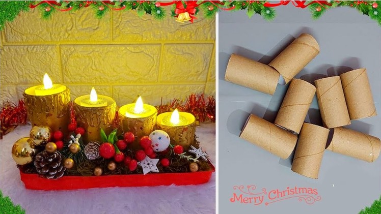 Low budget Candle making idea with empty rolls for Christmas Decoration|DIY Christmas craft idea????162
