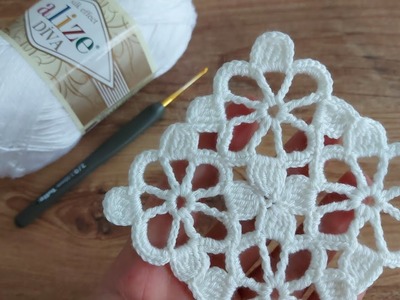 Very Beautiful Flower Crochet Pattern, Crochet Tutorial For Beginners-Tığ işi çok kolay motif örgü.