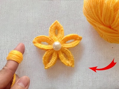 Amazing Woolen Craft Ideas with Finger - Hand Embroidery Easy Trick -DIY Woolen Flowers -Sewing Hack