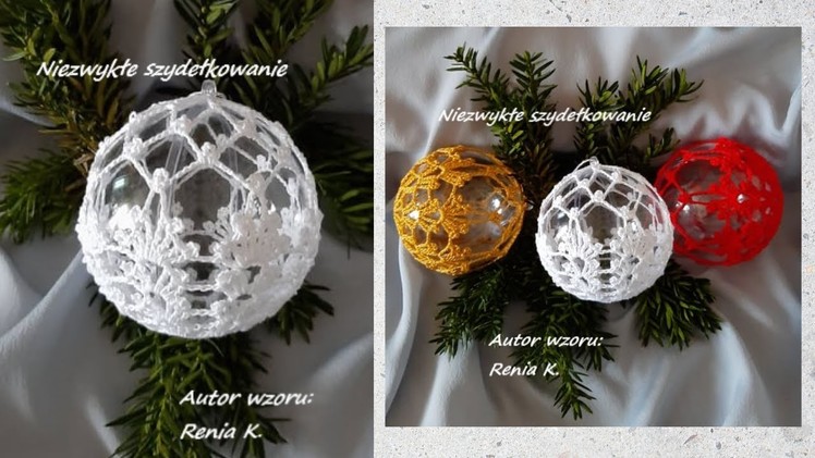 Ażurowa bombka, akryl 8 cm, szydełko. Autor.Author Renia K. Christmas ball crochet tutorial.No.9