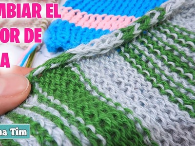 Cómo CAMBIAR EL COLOR DE LANA al tejer RAYAS a dos agujas sin que se note. tejido tricot