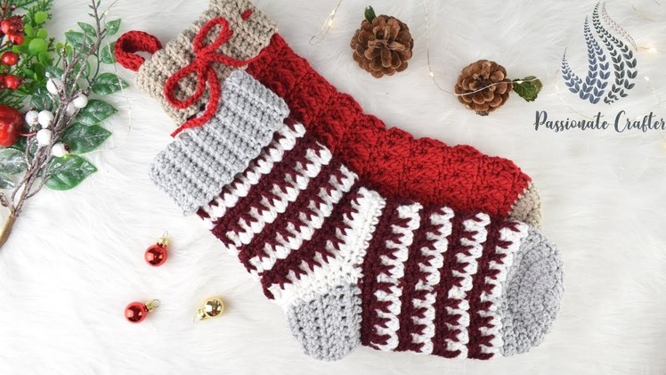 Easy crochet Christmas stoking pattern, Xmas decoration, Xmas gift pattern