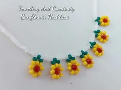 Easy Sunflower Bedaed Neclace.How To Make Beaded Jewelry.Easy Beaded Jewelry.DIY Necklace