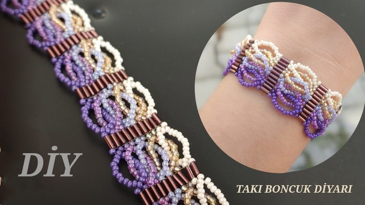 Geçmeli Boncuk Bileklik yapımı. Interlaced Bead bracelet making.How to make Beaded Bracelet
