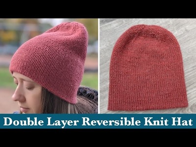 How to Knit a Beanie on Circular Needles for Women || Double Layer Reversible Knitted Beanie. Cap
