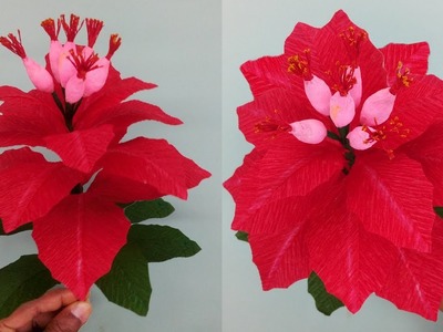 How to Make Poinsettia Flower From Crepe Paper. Paper Flowers Decoration. DIY Paper Craft