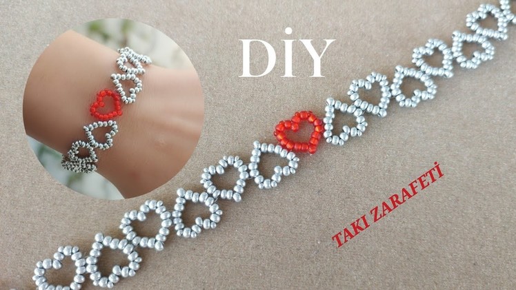Kalpli Bileklik Yapımı. Hearty Beaded Bracelet. DIY. Beaded Bracelet.  How to make Beaded Bracelet
