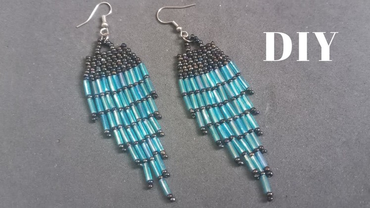 Long fringe earrings design with bugle beads