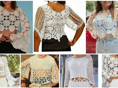 Stylish Designer hand knitted fancy cotton Lace flower pattern Croptop,Pepliumblouse dress for girls