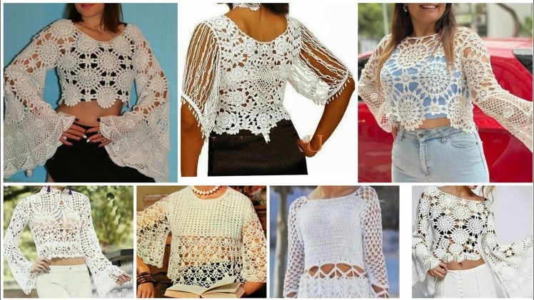 Stylish Designer hand knitted fancy cotton Lace flower pattern Croptop,Pepliumblouse dress for girls