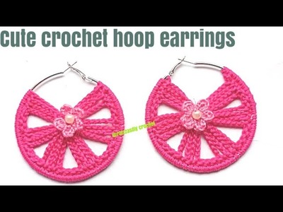 Super cute crochet earrings Tutorial for beginners step by step | crochet hoop earrings Tutorial