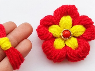Beautiful Woolen Flower Making Using Fingers - Hand Embroidery Flower Making Trick - DIY Crafts