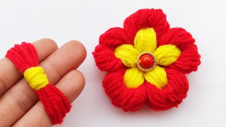 Beautiful Woolen Flower Making Using Fingers - Hand Embroidery Flower Making Trick - DIY Crafts