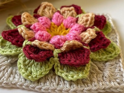 Crochet water lily Flower free pattern | crochet water lily 3d square | crochet lotus square pattern