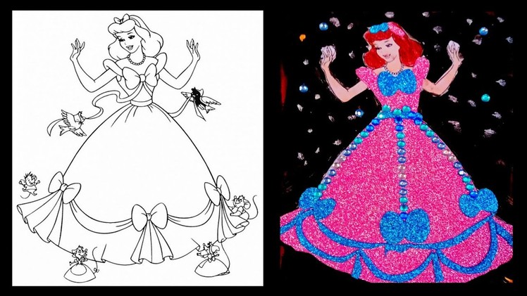 How to make doll dress | Disney Cinderella Cartoon Making | Glitter sheet craft ideas
