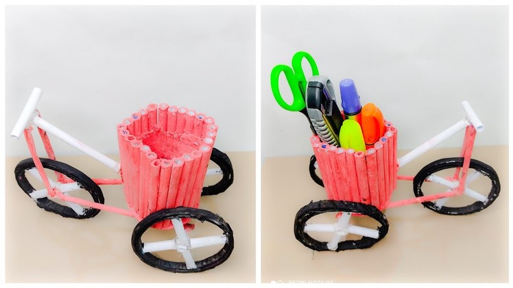 Room decor ideas. best out of waste. paper crafts idea . Paper Cycle Pen Stand - paper crafts