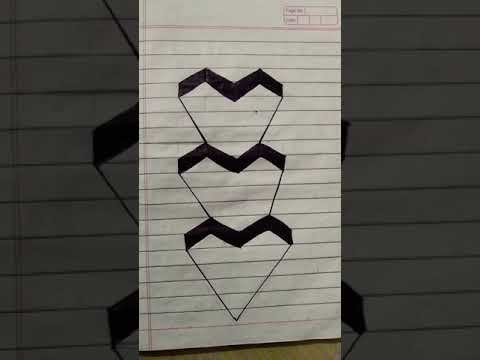 3d hearts ???? how to draw 3d simple trick art on paper#shorts #art #drawing