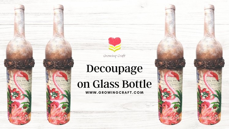 Decoupage on glass bottle with Massive Stamping & Chalk paint colouR blending ♥ Growing Craft ♥