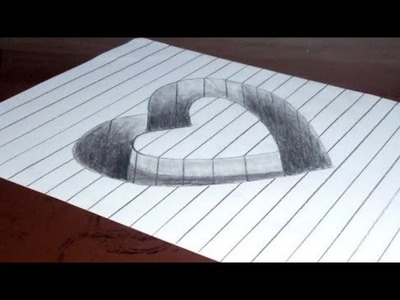 Drawing a 3D hole heart on Line paper | 3D art tricks | #shorts #love #short #45