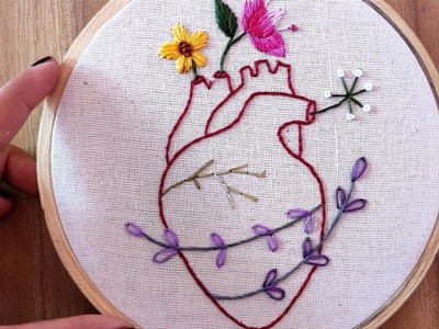Floral heart embroidery tutorial for beginners || Embroidery for beginners || Let's Explore