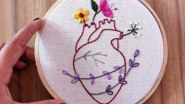 Floral heart embroidery tutorial for beginners || Embroidery for beginners || Let's Explore