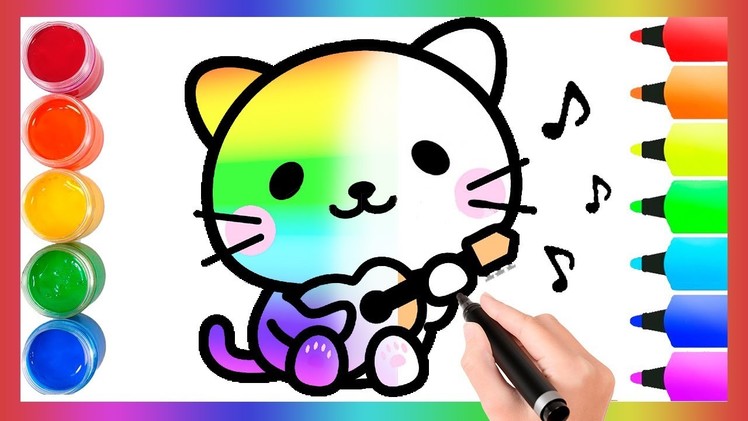 How to Draw a cute cat | Dibuja y colorea un gato kawaii fácil | Bolalar uchun mushuk rasm chizish