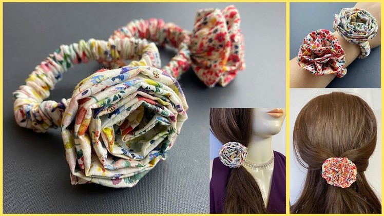 How to Make Fabric Scrunchie Charm Flower Bracelet. Scrunchies Hair Tie | pulseira. laço de cabelo