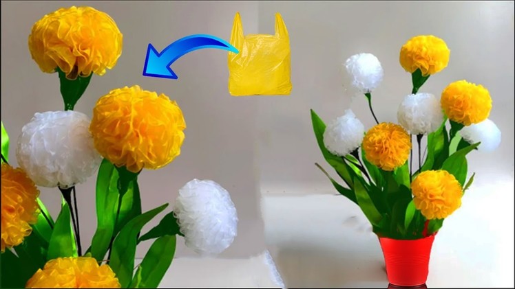 Polythene flower.how to make new flower with plastic carry bag.पॉलीथिन से बनाएं सुंदर सा फूल.