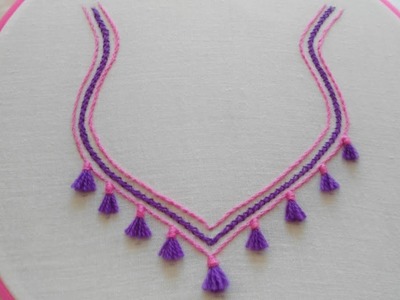 Very simple and beautiful hand embroidery design for neck. Easy neckline hand embroidery idea.