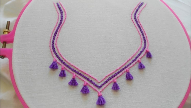 Very simple and beautiful hand embroidery design for neck. Easy neckline hand embroidery idea.
