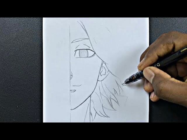 Anime sketch | how to draw mikey half face easy step-by-step