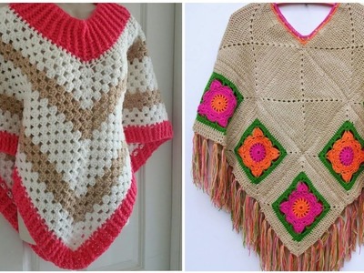 Most wearing and stylish collection of crochet women poncho design.