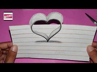 Drawing 3d Heart on line paper How to draw #limdaArt