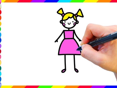 How to draw a girl step by step with kids | Cómo dibujar una niña paso a paso con niños